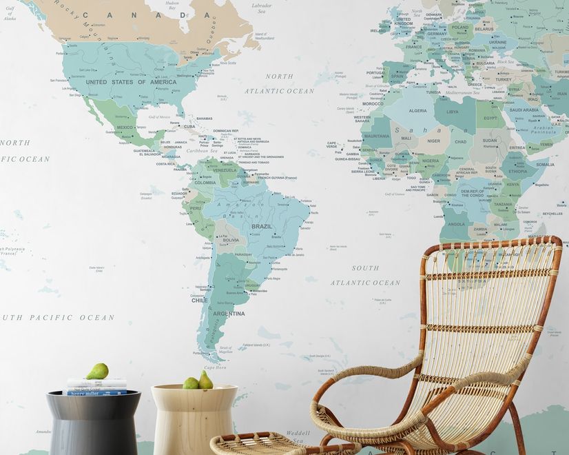 Green Political World Map Wallpaper Mural