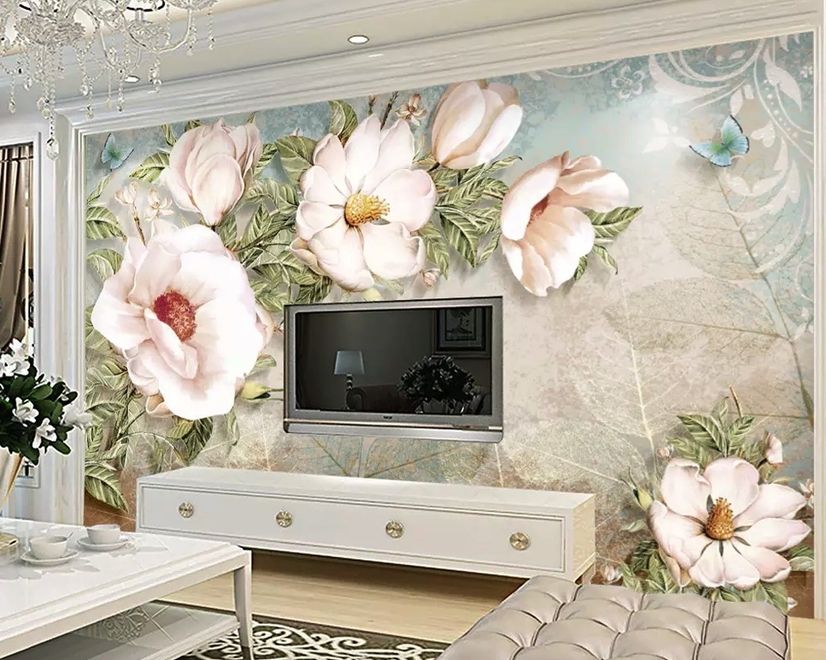Retro Oil Painting White Flowers Wallpaper Mural