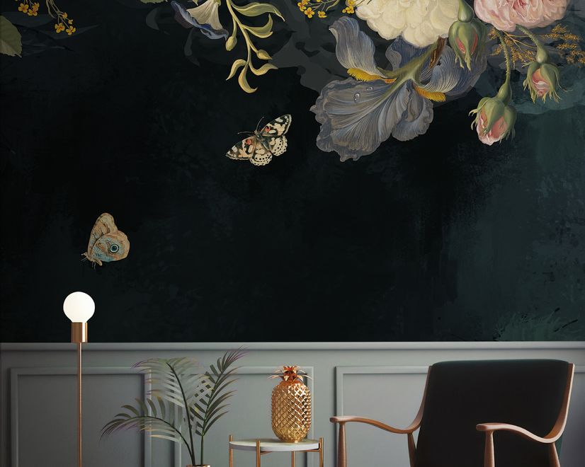 Vintage Oil Painting Dark Roses Wallpaper Mural