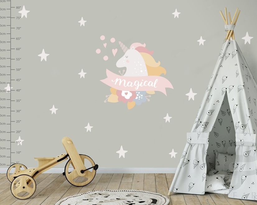 Kids Pink Unicorn with White Little Stars Wall Decal Sticker