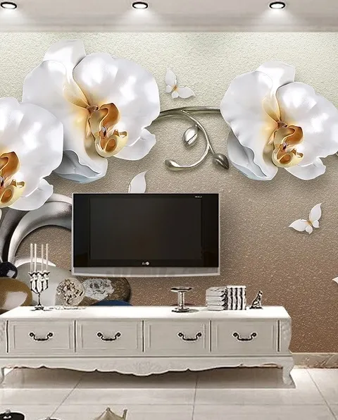 3D Look  Orchid Floral with Pebble Wallpaper Mural