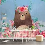 Flowery Cartoon Bear Wallpaper Mural