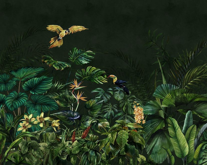 Dark Tropical Plants Wallpaper Mural