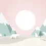 Kids Mountainscape with Cute Bears and Pink Skyscape Wallpaper Mural