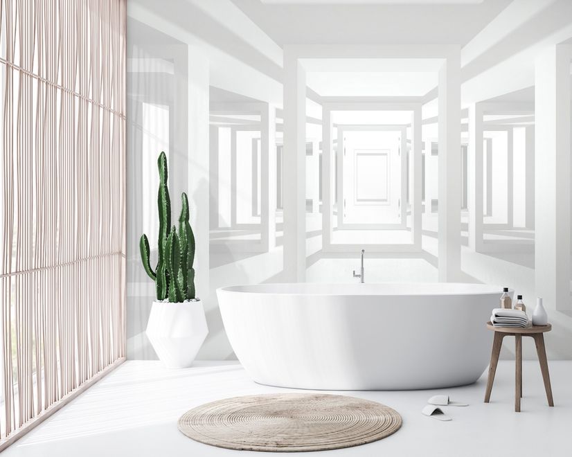 3D Look Abstract Architecture White Corridor Wallpaper Mural