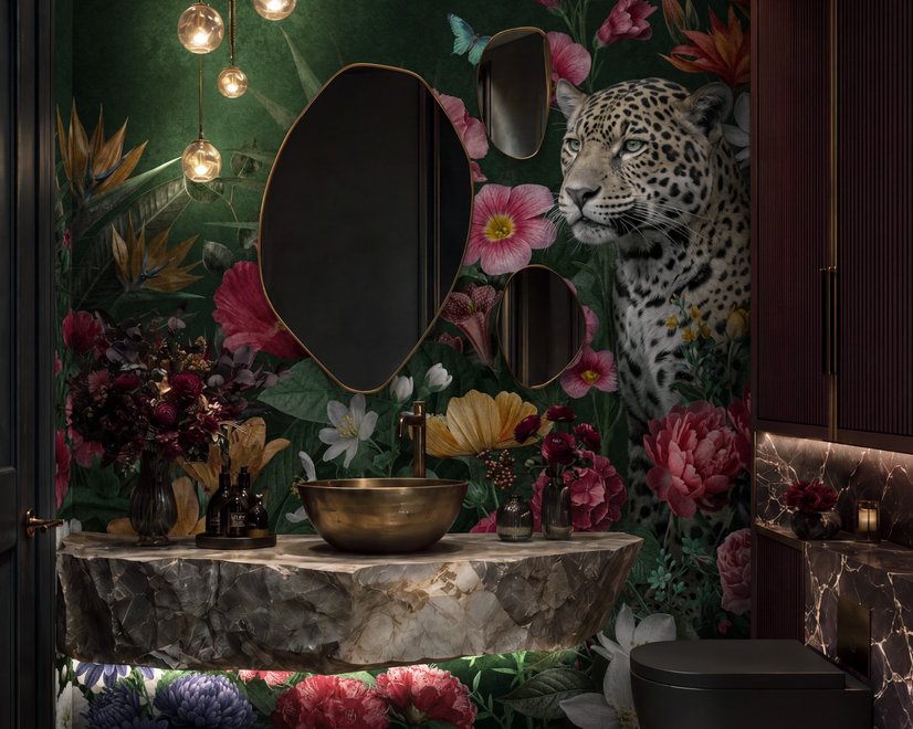 Elegant Tropical Botanical Floral and Leopard Wallpaper 
