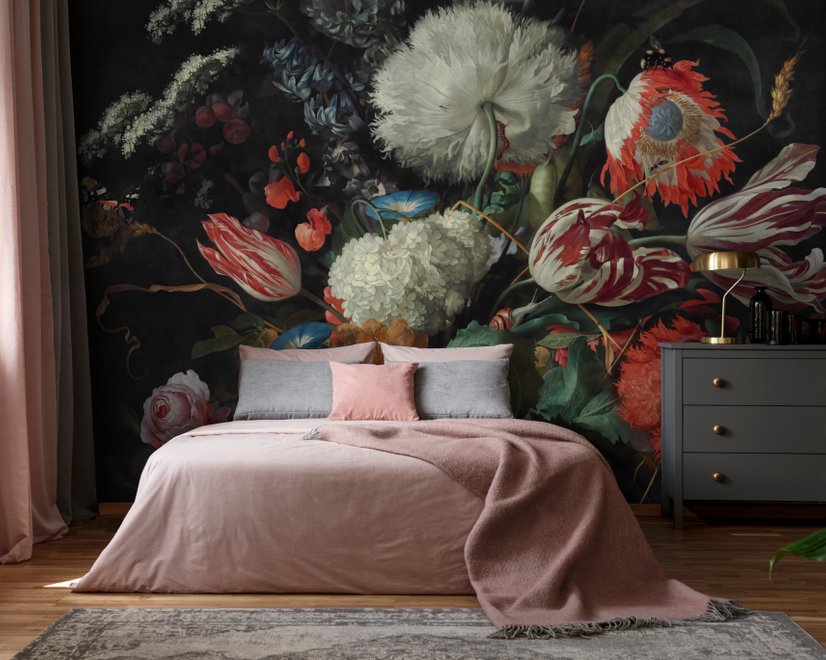 Dark Floral Dutch Bouquet with Tulips Wallpaper Mural
