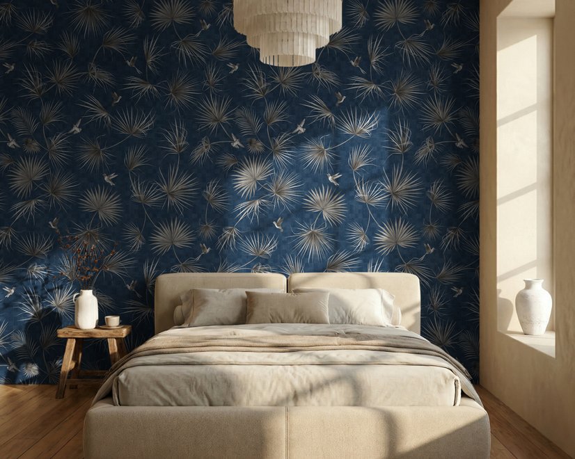 Tropical Palm Leaf and Birds Wallpaper Mural