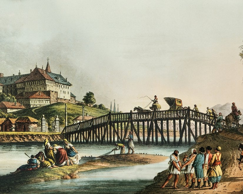 Papier peint panoramique vue historique du lac avec palais