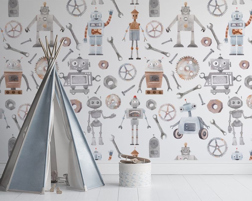 Kids Watercolor Robot Wallpaper Mural