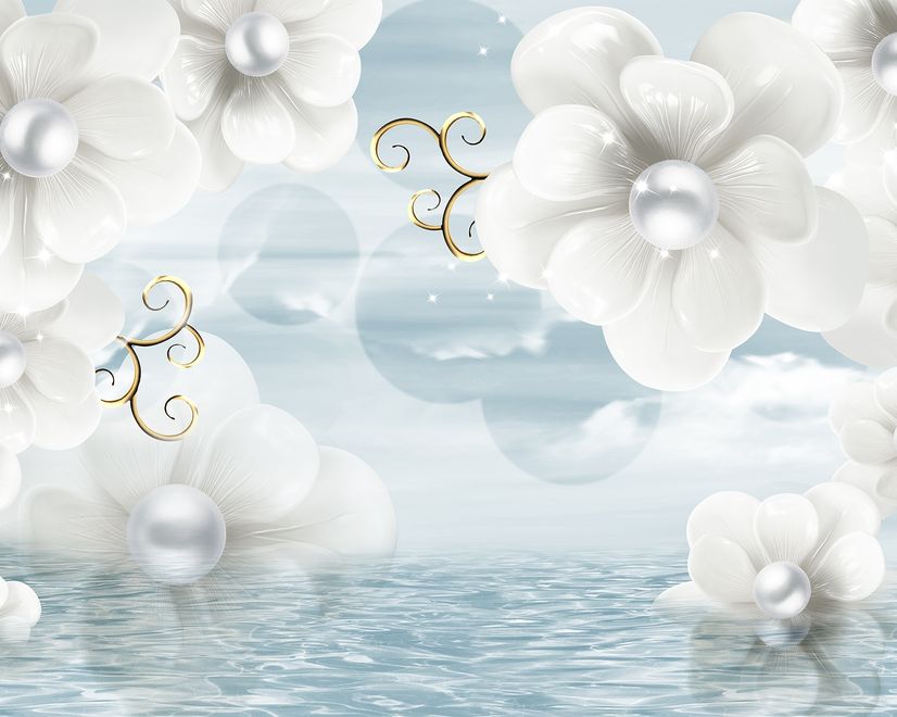 Jewelry White Lux Floral Wallpaper Mural