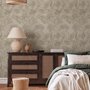 Abstract taupe and greige wallpaper with creamy white oval brush marks in flowing currents
