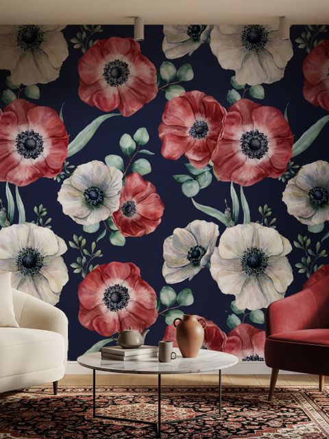 Papier peint panoramique de coquelicots de maïs
