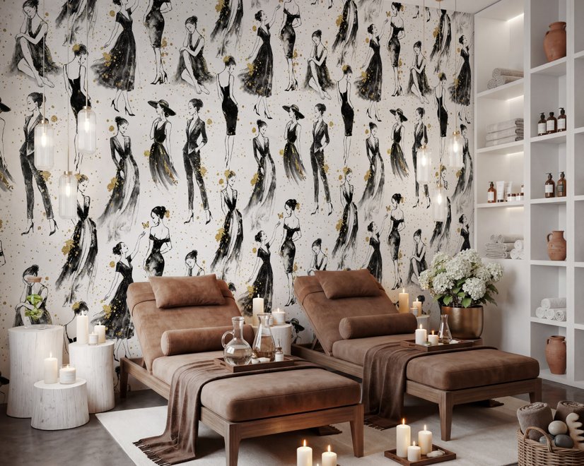 Modern Fashion Women Sketch Wallpaper Mural