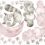 Nursery Cute Raccun and Watercolor Pink Gray Stars Wall Decal Sticker