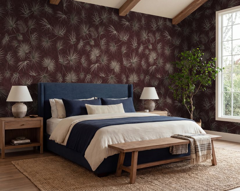 Tropical Palm Leaf and Birds Wallpaper Mural