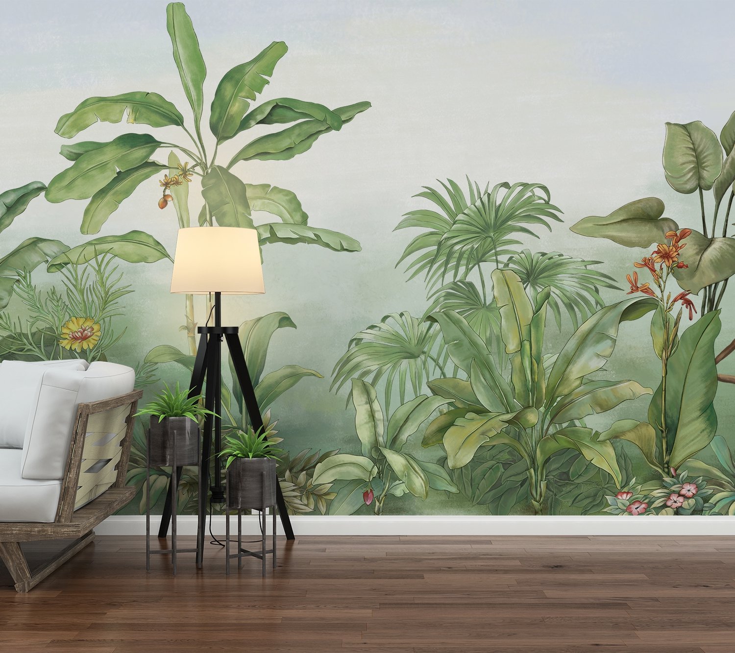 Tropical Rainforest Drawing Art Wallpaper Mural - Peel and Stick