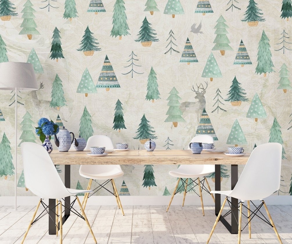 Nostalgic Tree Pattern Wallpaper Mural - Peel and Stick