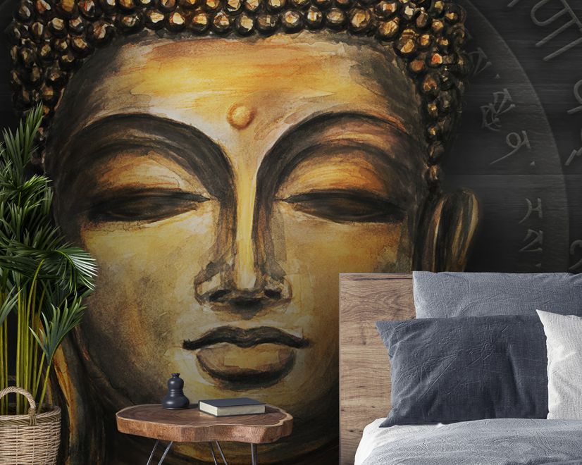 Dark Background Gautama Buddha Wallpaper Mural