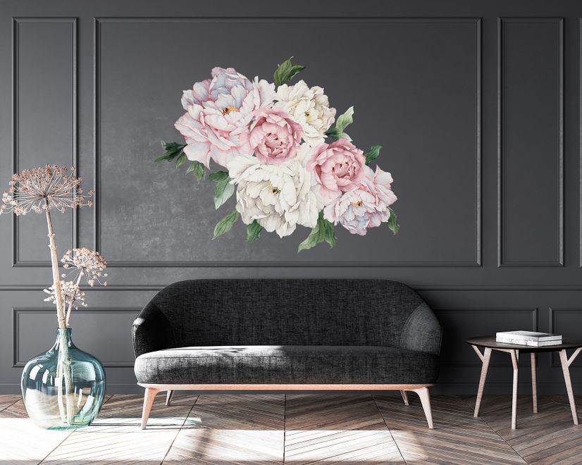 Blue Pink Peony Floral Bouqet Wall Decal Sticker