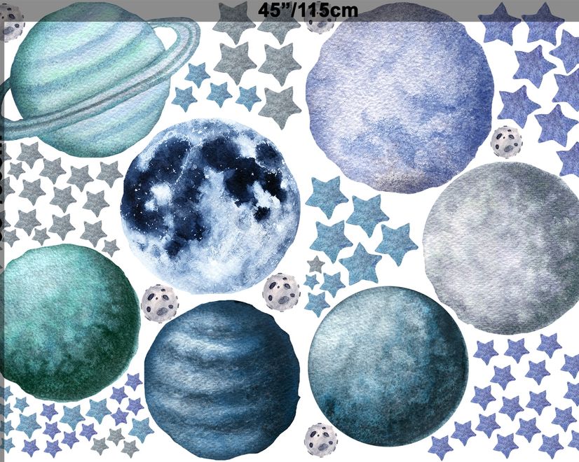 Watercolor Planets and Stars Wall Decal Sticker
