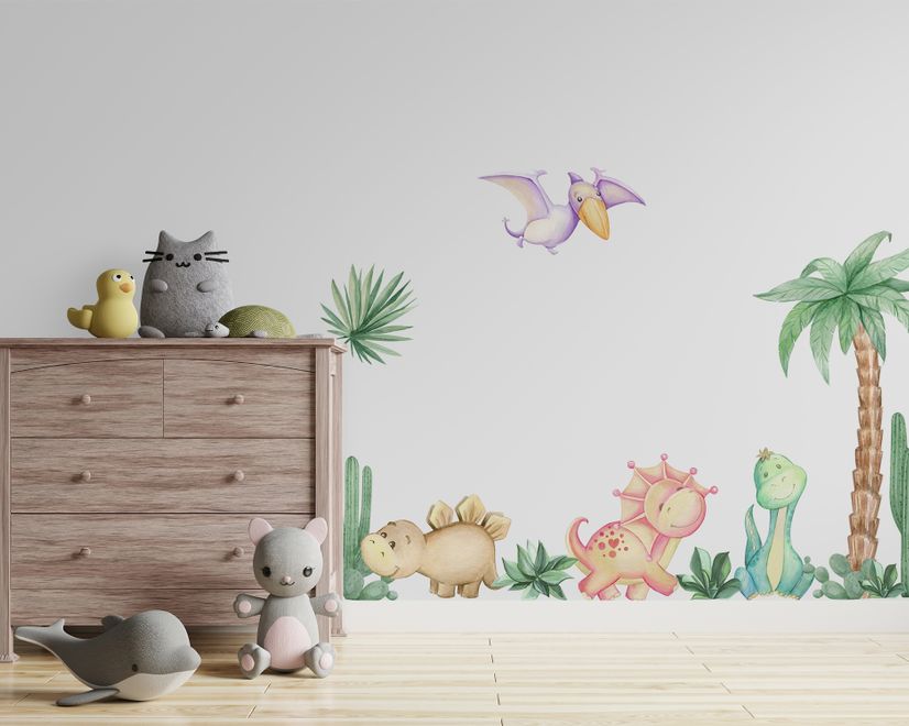 Cute Watercolor Dinosaur Wall Decal Sticker