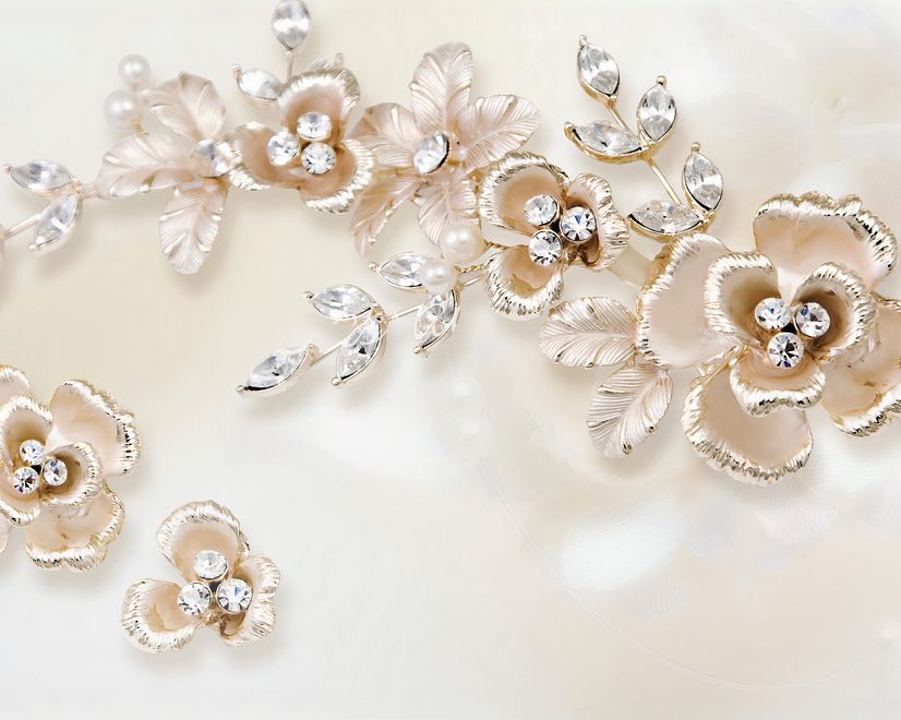 Cream Jewellery Rose Floral Wallpaper Mural