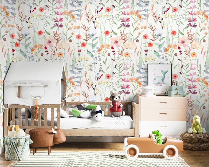 Watercolor Colorful Wildflower Garden Wallpaper Mural
