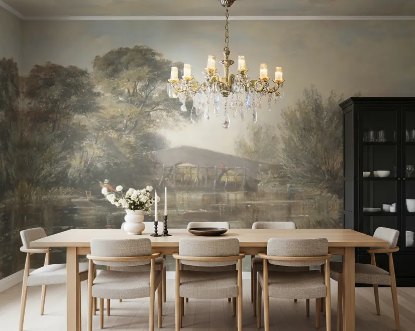 Rustic Riverside Landscape Wallpaper Mural