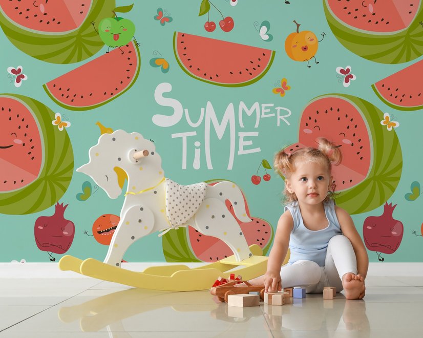 Aquarell Wassermelone und Sommerfrüchte Fototapete