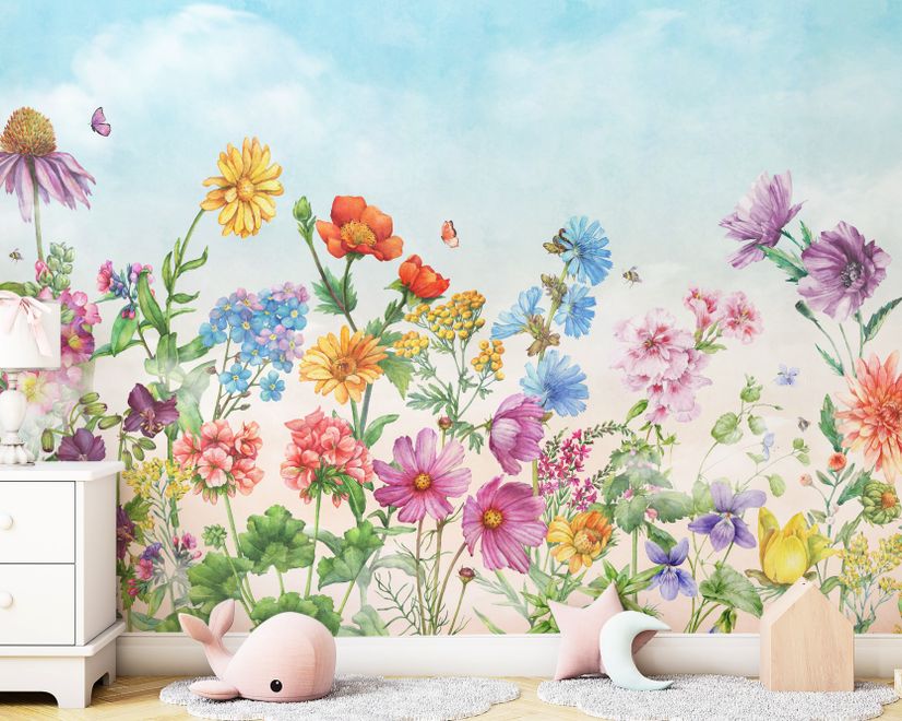 Cute Kids Nursery Floral Garden Wallpaper Mural