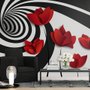 Papier peint panoramique coquelicots rouges avec fractales abstraites