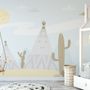 Cartoon Landscape with Happy Sun Wallpaper Mural