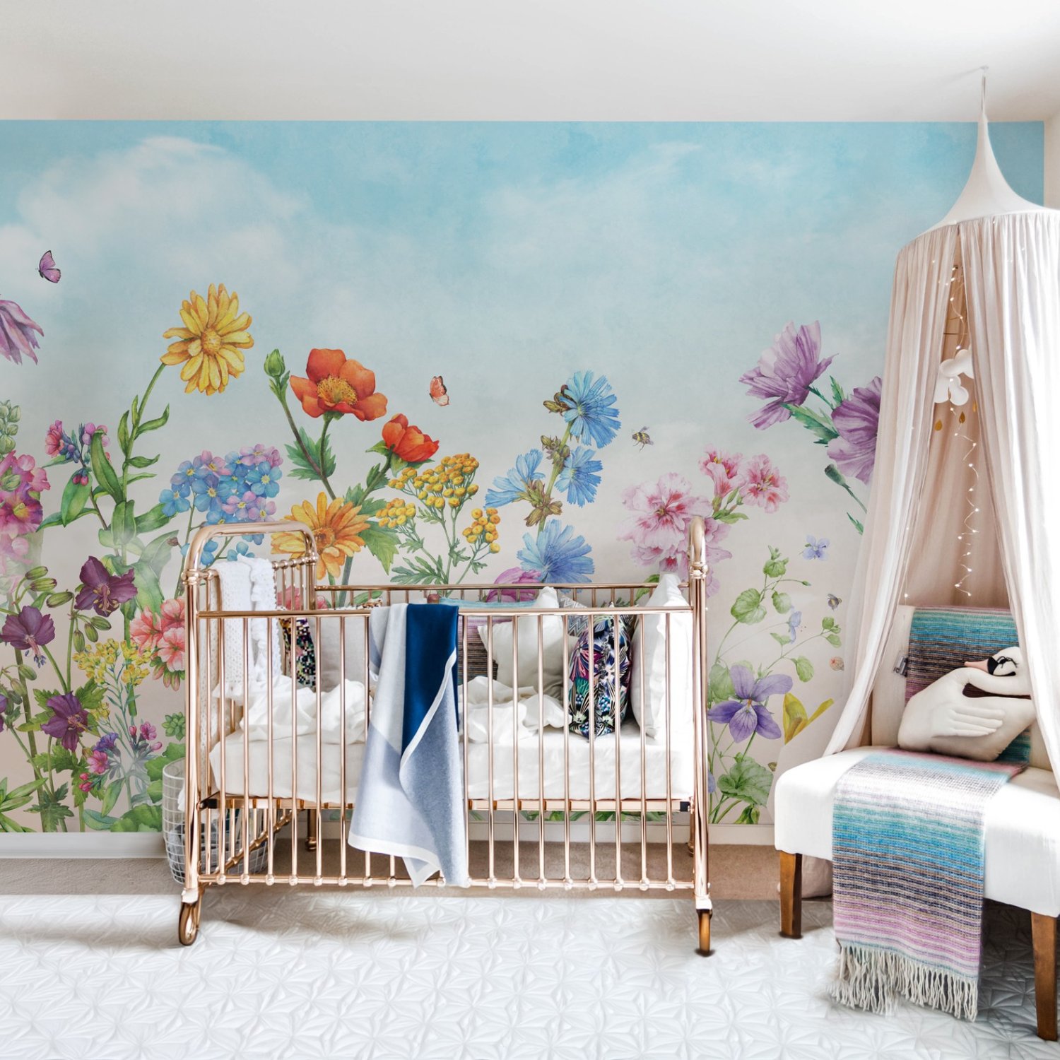 Cute Kids Nursery Floral Garden Wallpaper Mural - Peel and Stick