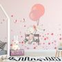 Cute Bunny with Pink Balloons and Little Flowers Wall Decal Sticker