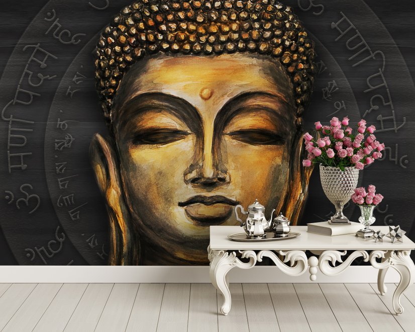 Dark Background Gautama Buddha Wallpaper Mural