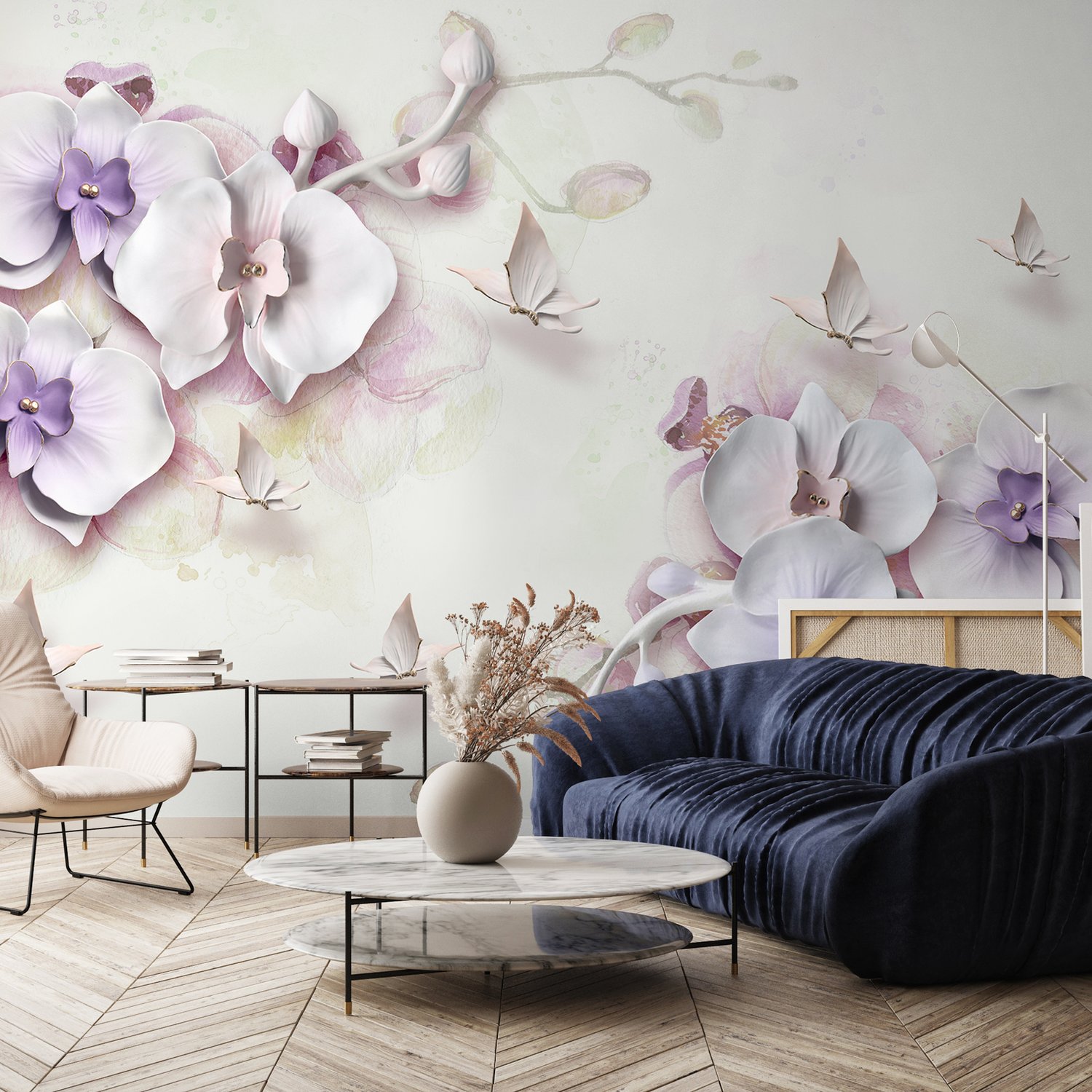 Purple Orchid Floral Wallpaper Mural - Peel and Stick
