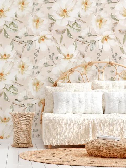 Soft Magnolia Floral Wallpaper Mural