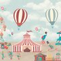 Papier peint panoramique cirque rouge avec montgolfière