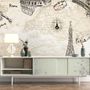 Vintage Map with Eiffel Tower Statue of Liberty Wallpaper Mural