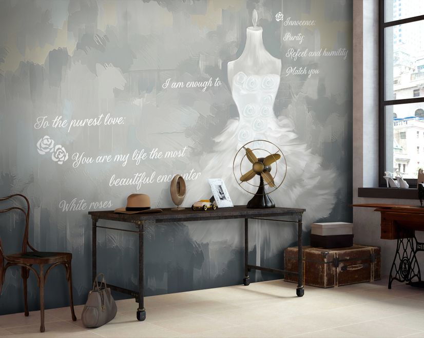 Watercolor Wedding Dress Wallpaper Mural