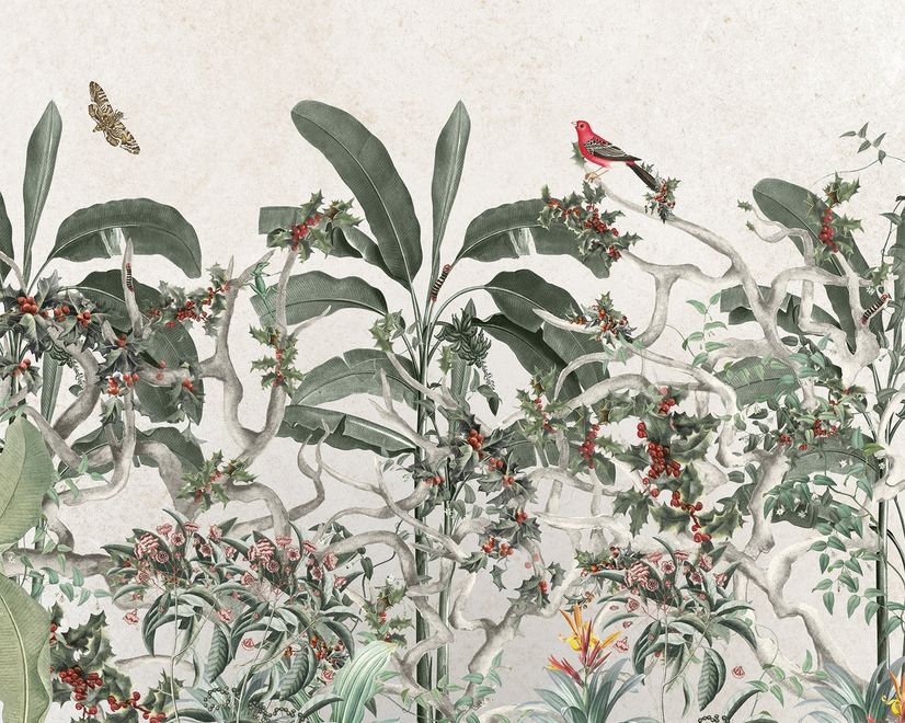 Tropical Leaves with Berries Wallpaper Mural