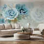 Papier peint panoramique floral bleu vert en 3D de style européen