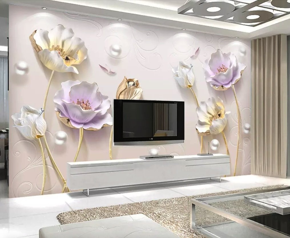 3D Embossed Look Tulip Floral Wallpaper Mural - Peel and Stick