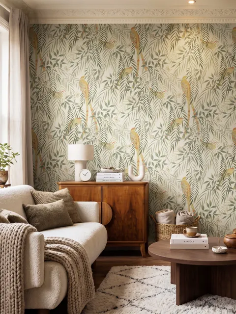 Watercolor Tropical Bird Garden Wallpaper Mural