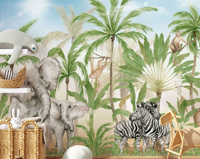 Kids Safari Animals in the Jungle Wallpaper Mural