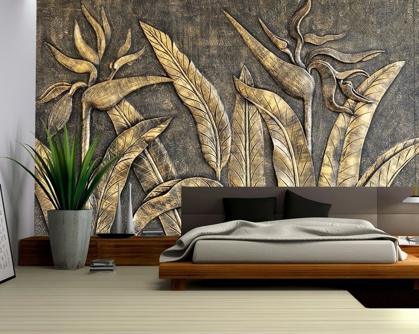 Tropical Birds of Paradise Sculpture Wallpaper Mural
