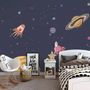 Watercolor Cartoon Space with Planets Wallpaper Mural