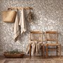 Greige botanical wallpaper with white watercolour flowers, buds, seed heads and acanthus leaves