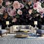 Vintage Dark Pink Flowers Wallpaper Mural